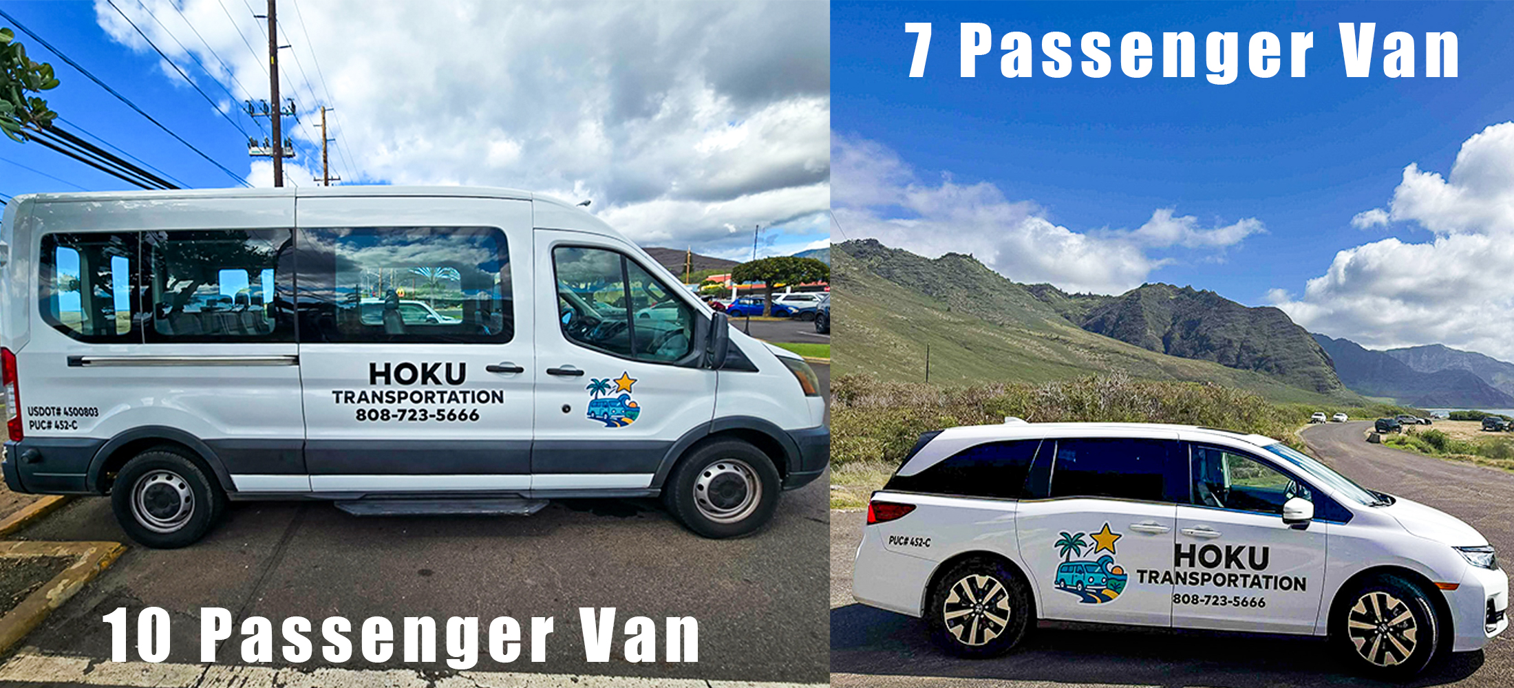 image of vans owned by Hoku Transportation tours on Oahu, Hawaii
